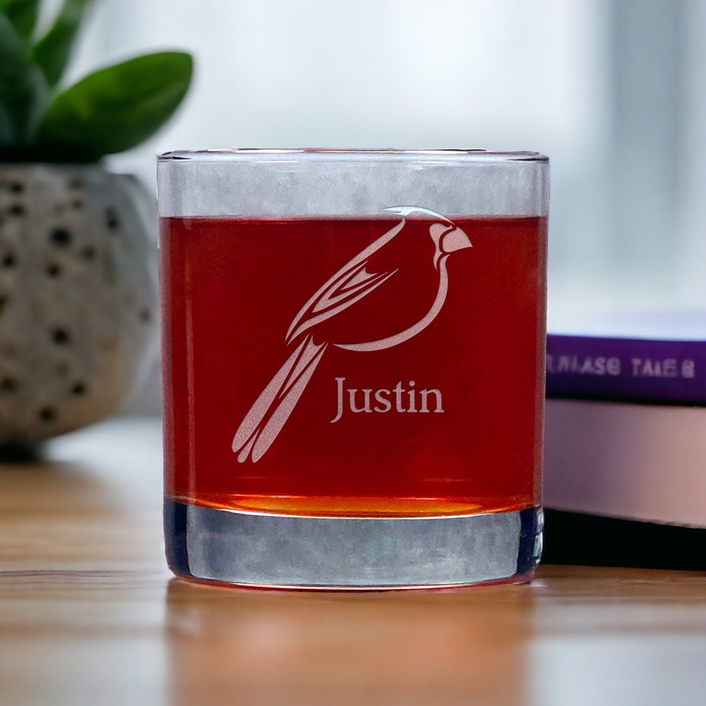 Personalized Cardinal Silhouette Whisky Glass - Copyright Hues in Glass