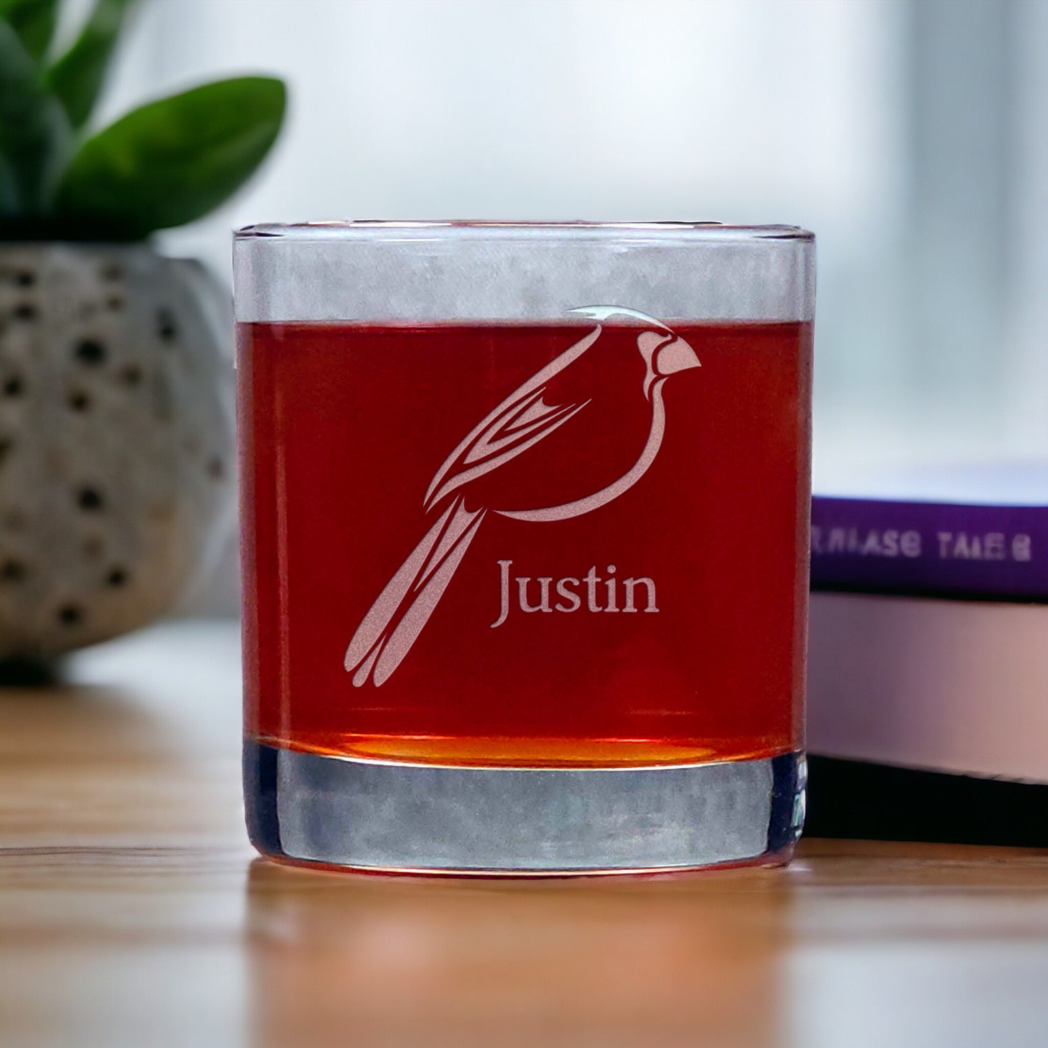 Personalized Cardinal Silhouette Whisky Glass - Copyright Hues in Glass