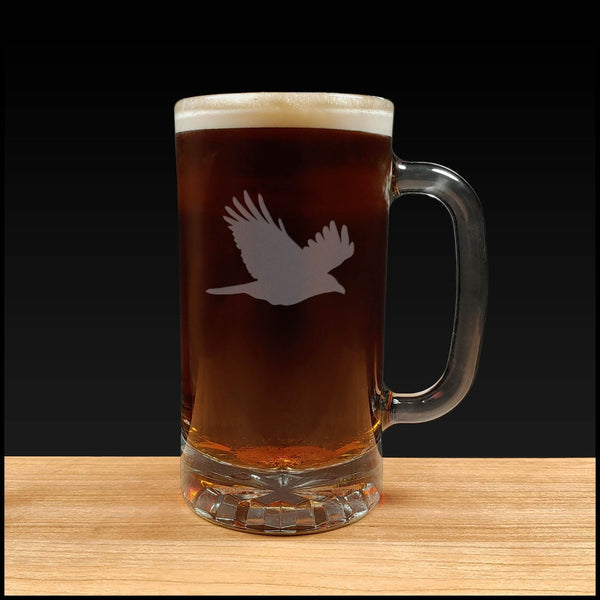 Flying Crow Design Beer Mug - Dark Beer - Copyright Hues in Glass