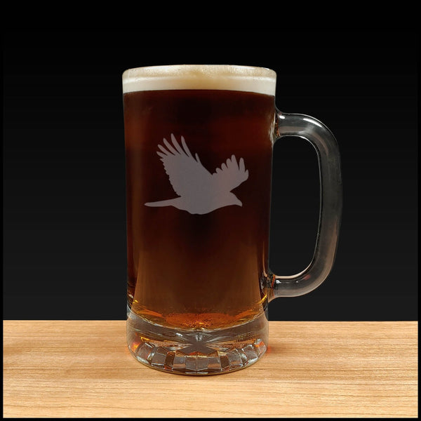Flying Crow Design Beer Mug - Dark Beer - Copyright Hues in Glass