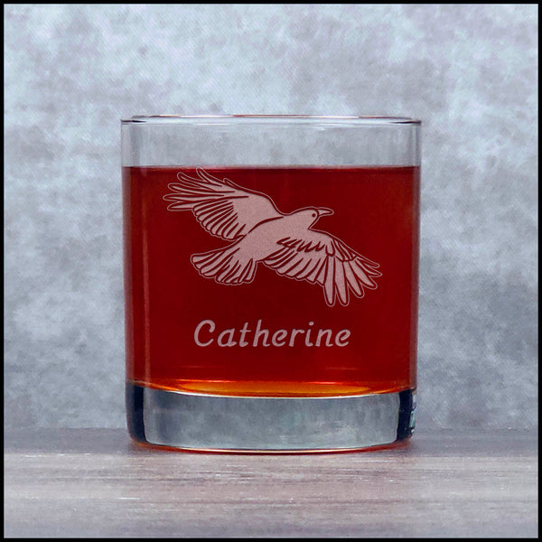 Personalized Crow Whisky Glass - Design 4 - Copyright Hues in Glass
