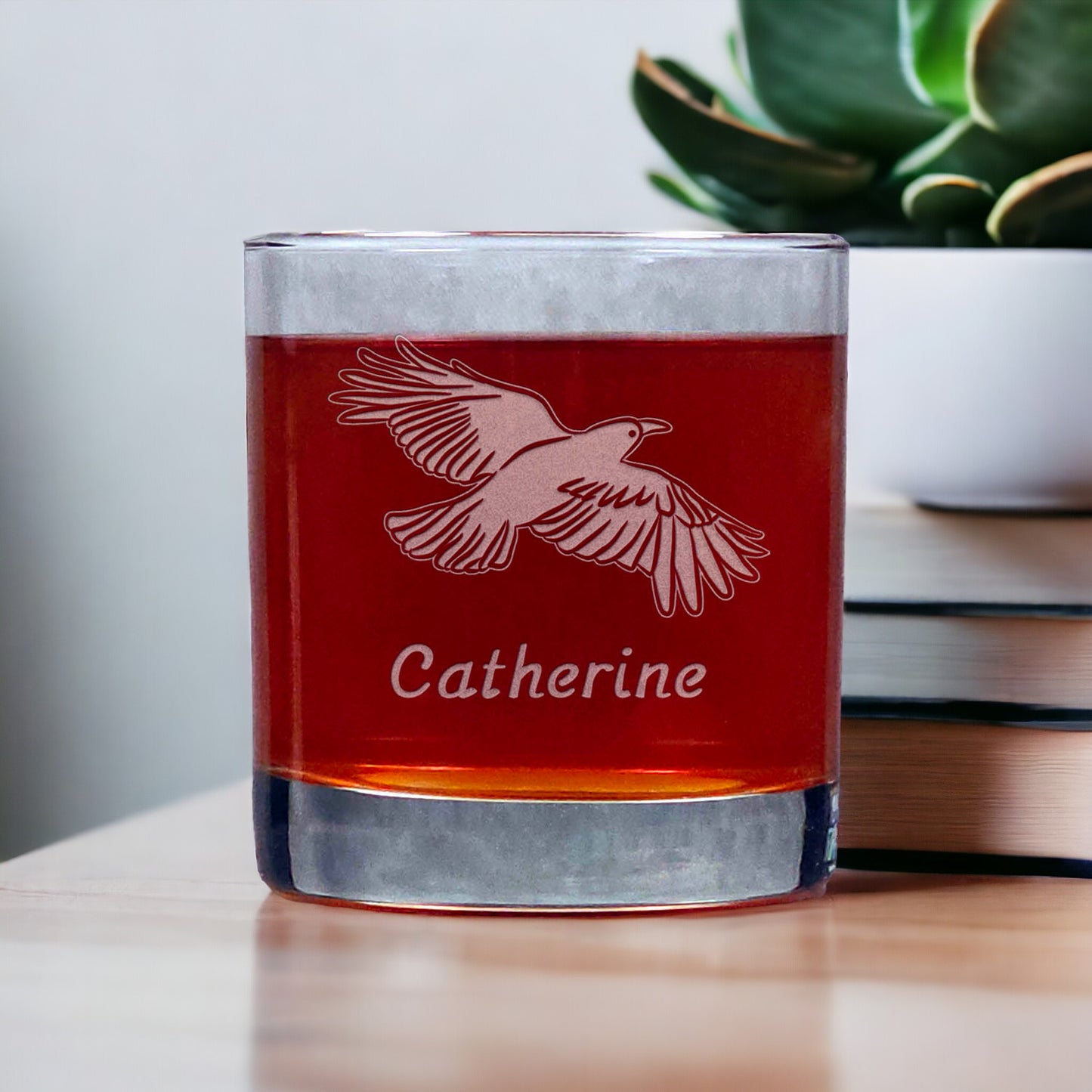 Crow Engraved 11oz Whiskey Glass - Design 4