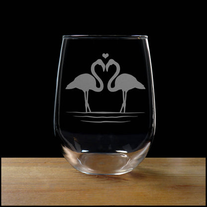 Flamingoes 17oz Stemless Wine Glass - Personalized Bird Lover Gift Idea
