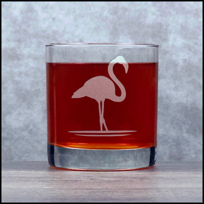 Personalized Flamingo Whiskey Glass 11oz Custom Engraved Bourbon Tumbler Tropical Cocktail Glass