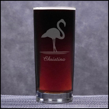 Personalized Flamingo Cooler Glass, Engraved 15oz Water Tumbler, Custom Cocktail Glass, Tropical Flamingo Drinkware, Personalized Glass Gift