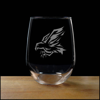 Hawk 17oz Stemless Wine Glass - Deep Sand Etched Wildlife Drinking Glass - Bird of Prey Wine Glass