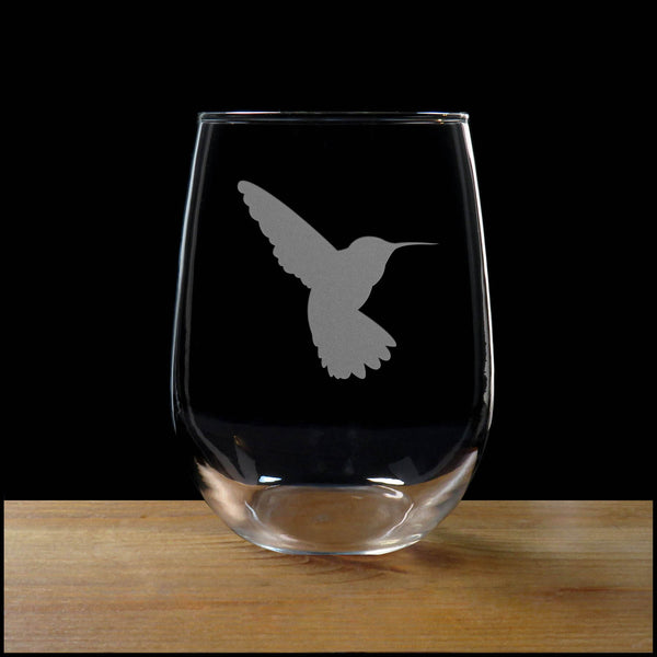 Stemless Wine Glass with a Hummingbird Silhouette image - Copyright Hues in Glass