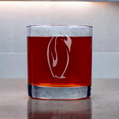 Penguin Engraved 11oz Whiskey Glass - Deeply Etched Rocks Glass