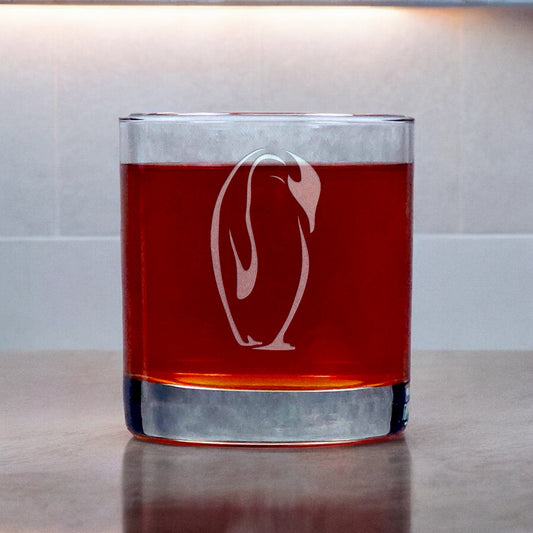 Penguin Engraved 11oz Whiskey Glass - Deeply Etched Rocks Glass