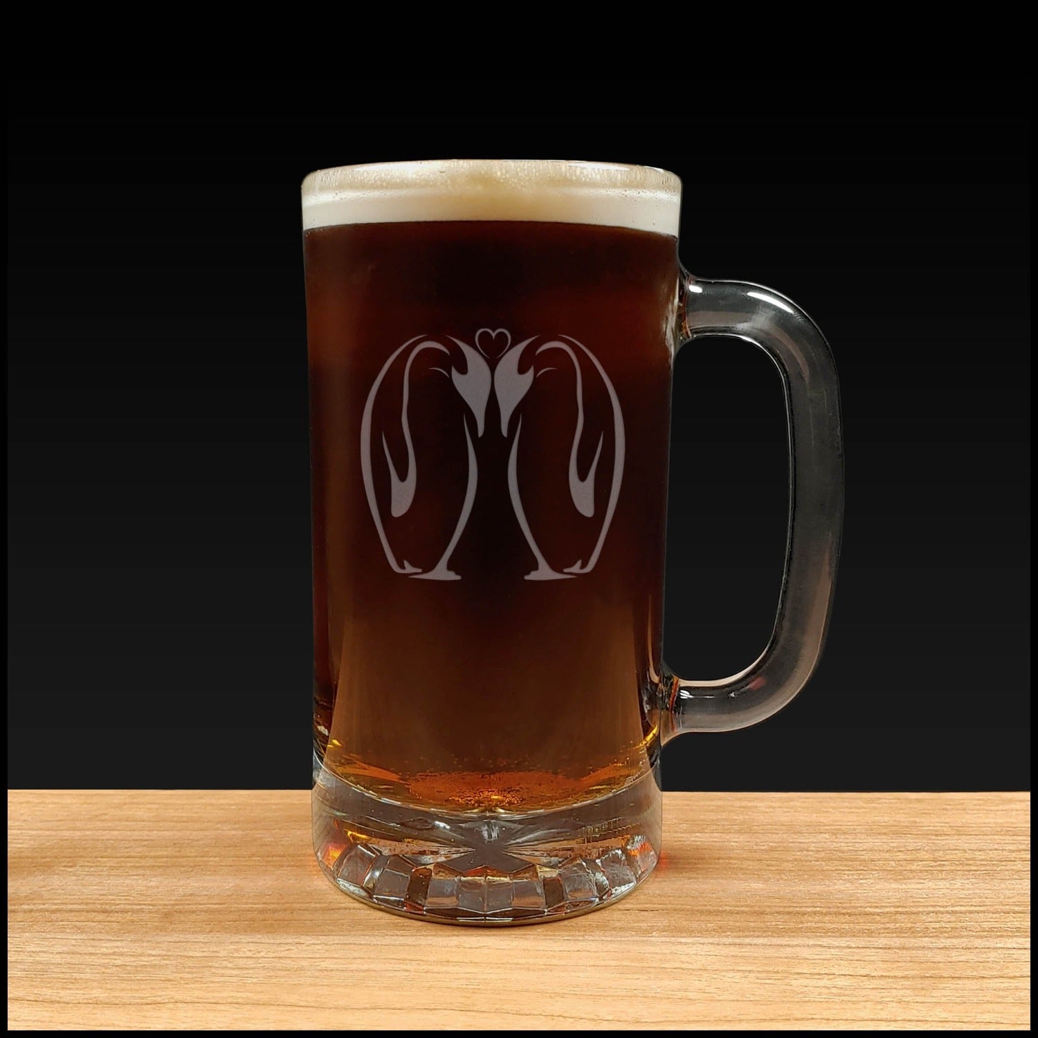 Kissing Penguins Beer Mug - Dark Beer - Copyright Hues in Glass