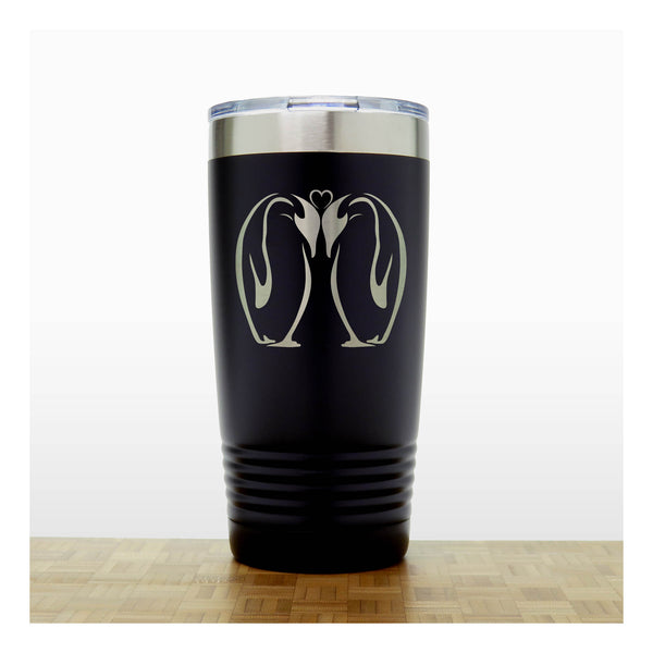 Black - Kissing Penguins 20 oz Insulated Tumbler - Copyright Hues in Glass