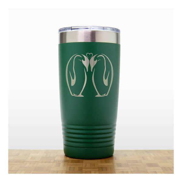 Green - Kissing Penguins 20 oz Insulated Tumbler - Copyright Hues in Glass