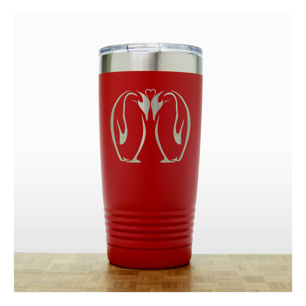 Red - Kissing Penguins 20 oz Insulated Tumbler - Copyright Hues in Glass