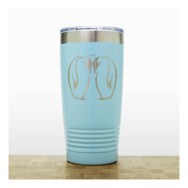 Teal - Kissing Penguins 20 oz Insulated Tumbler - Copyright Hues in Glass