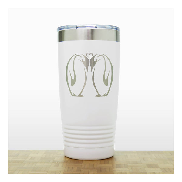 White -  Kissing Penguins 20 oz Insulated Tumbler - Copyright Hues in Glass