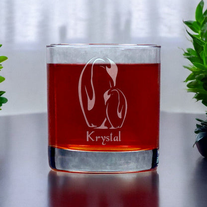 Personalized Penguin and Baby 11oz Whisky Glass