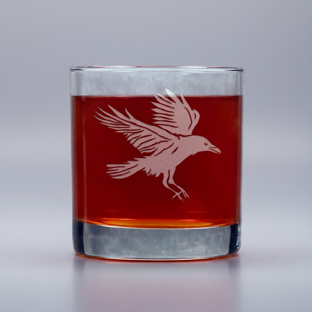 Personalized Raven Whiskey Glass - Custom Engraved 11oz Bourbon Tumbler