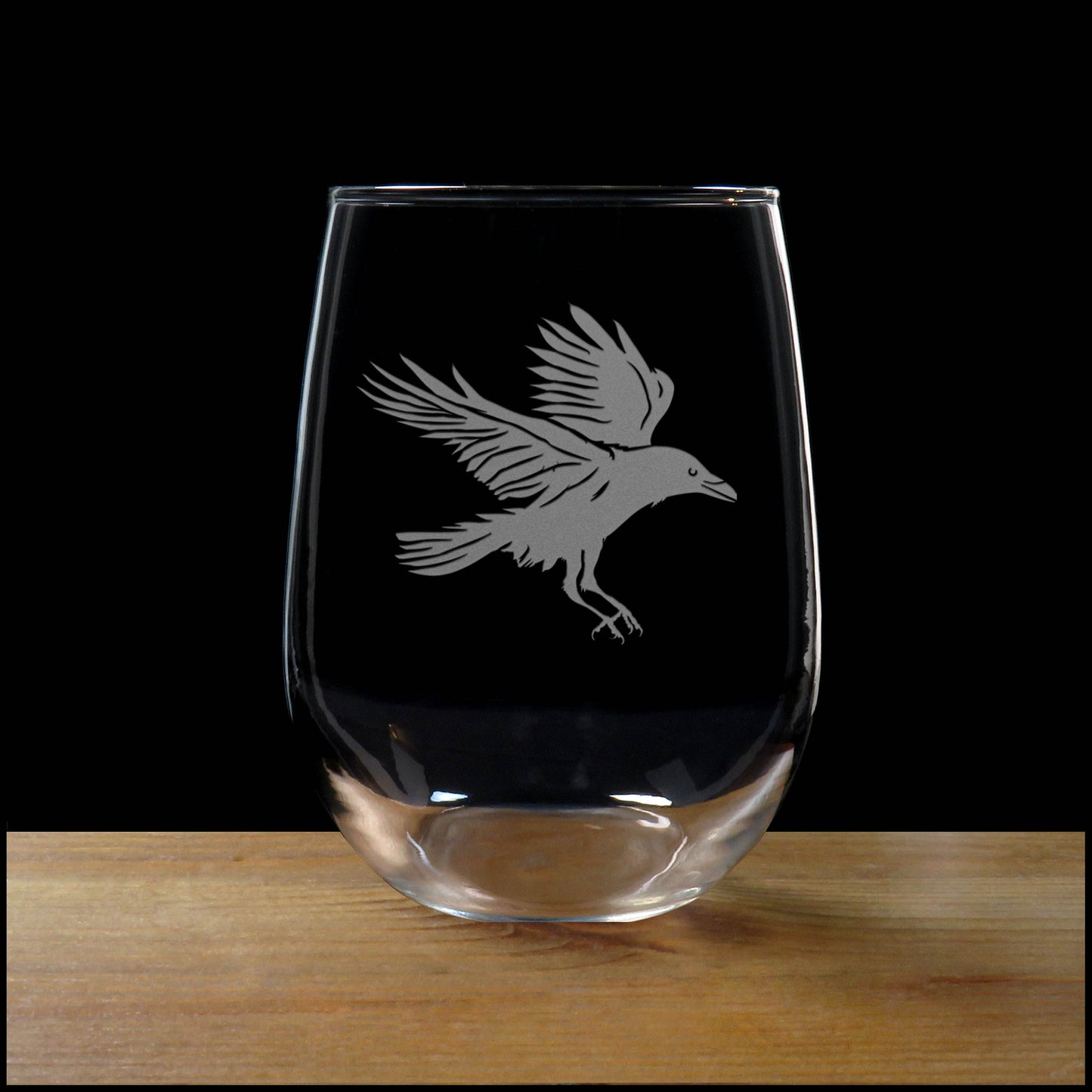 Personalized Raven Stemless Wine Glass 17oz - Gothic Decor Glassware