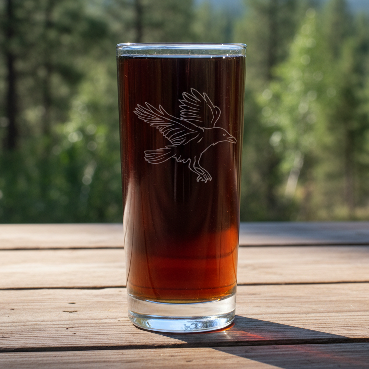 Personalized Raven Cooler Glass, Custom Engraved 15oz Water Tumbler, Etched Cocktail Drinkware, Gothic Bird Bar Glass, Unique Wildlife Glassware Gift