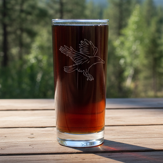Personalized Raven Cooler Glass, Custom Engraved 15oz Water Tumbler, Etched Cocktail Drinkware, Gothic Bird Bar Glass, Unique Wildlife Glassware Gift