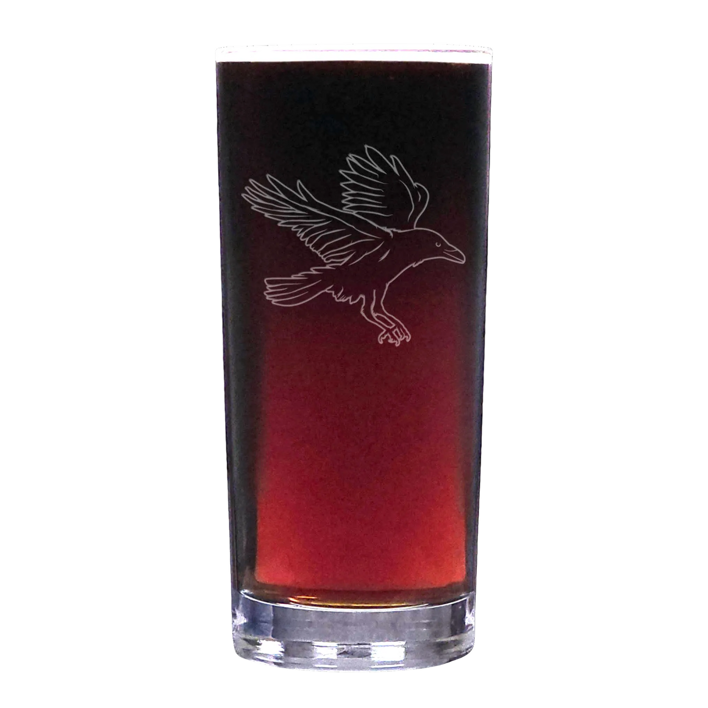 Black glass with a bird engraving on a white background