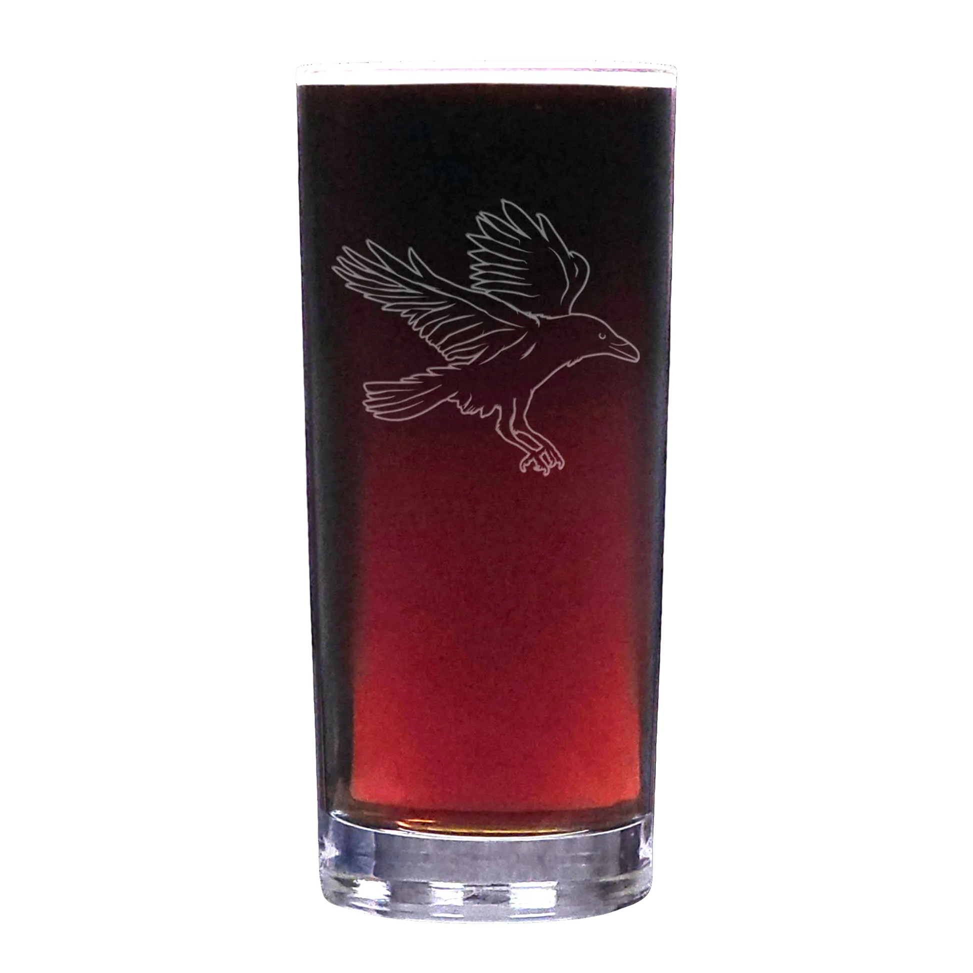 Black glass with a bird engraving on a white background