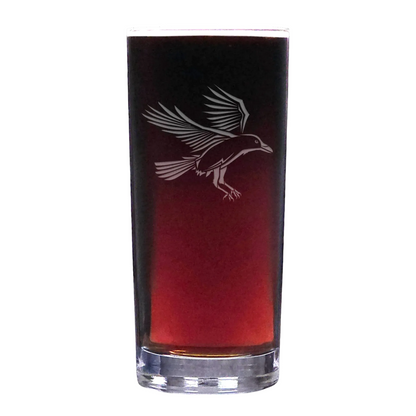 Black glass with a bird engraving on a white background