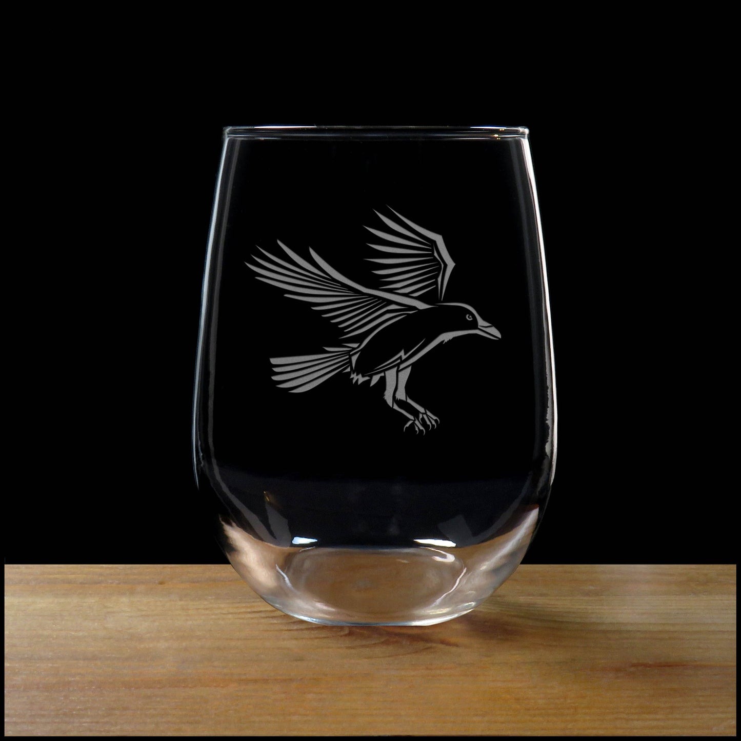 Custom Engraved Raven Stemless Wine 17oz - Personalized Gothic Glass - Dark Academia Drinkware