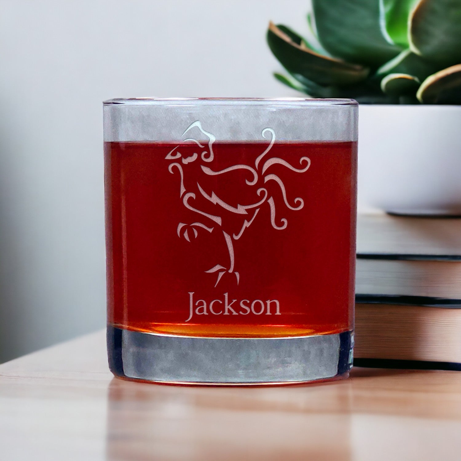 Personalized Rooster 11oz Whisky Glass - Design 5 - Copyright Hues in Glass