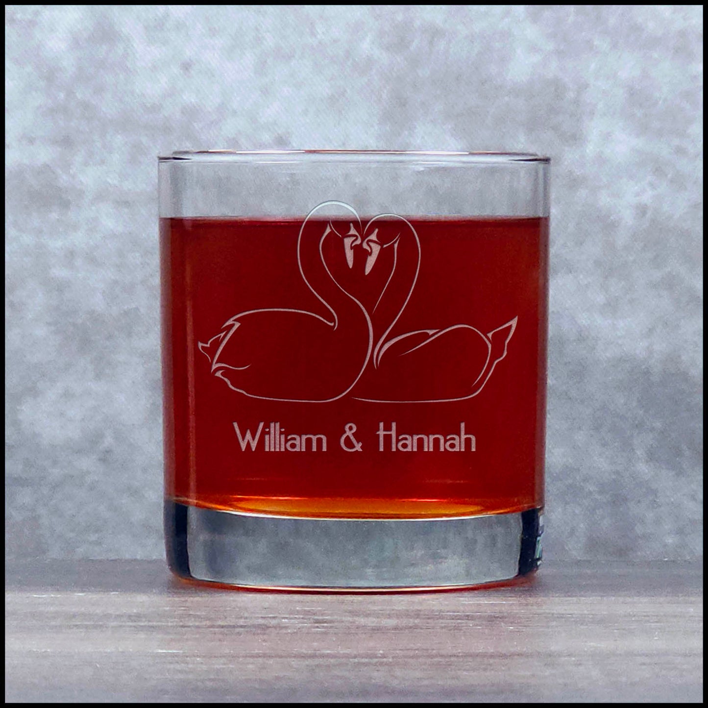 Personalized Swan Pair 11oz Whisky Glass - Copyright Hues in Glass