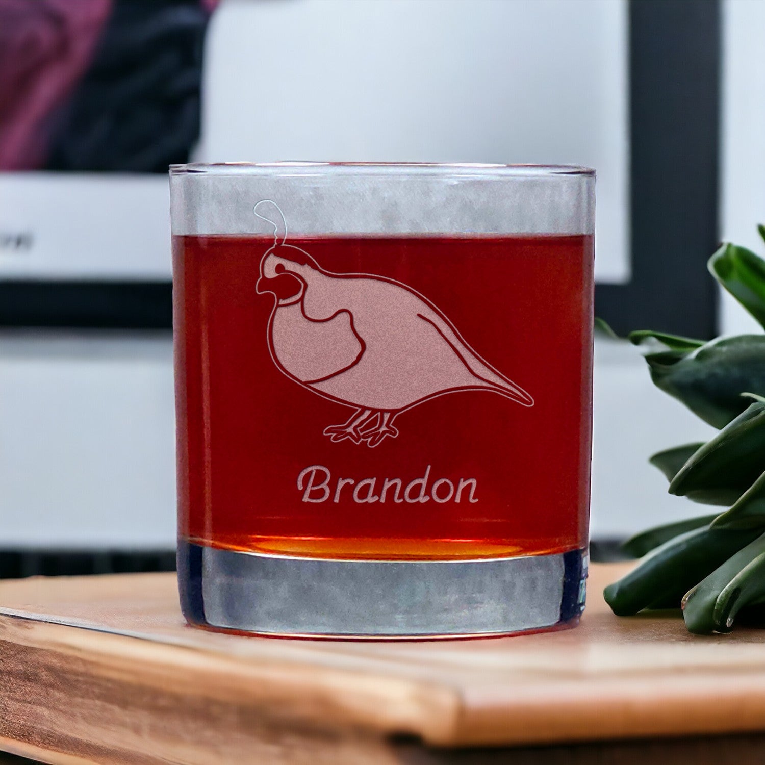 Partridge 11oz Whisky Glass with Name - Copyright Hues in Glass