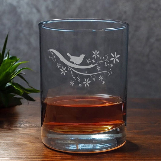 Bird on a Branch 13oz Whisky Glass - Copyright Hues in Glass
