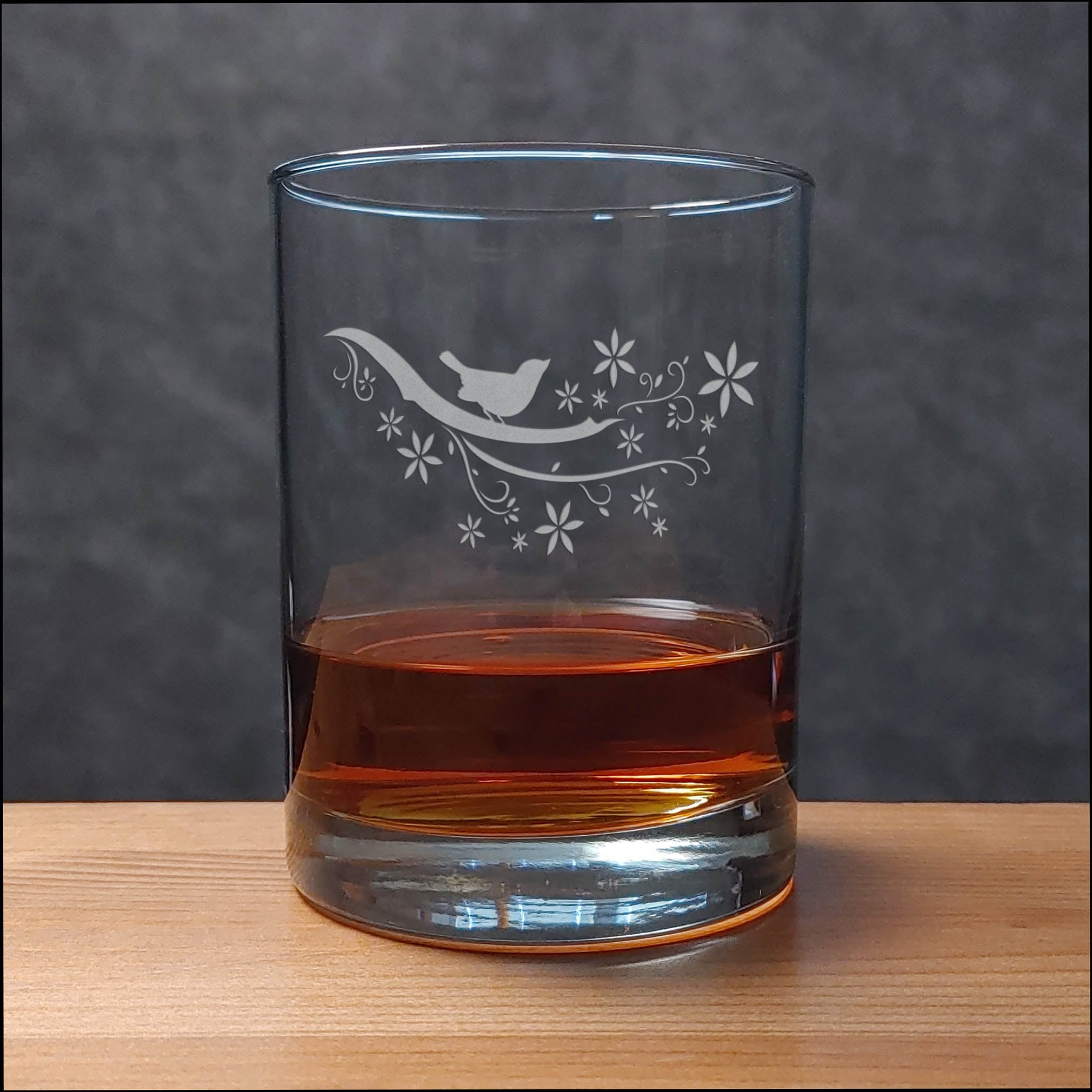 Bird on a Branch 13oz Whisky Glass - Copyright Hues in Glass