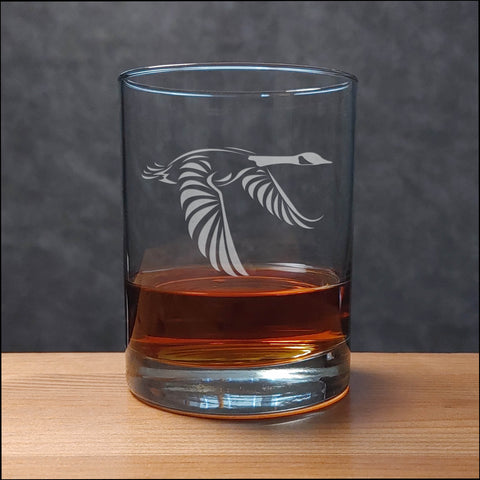 13oz Whisky Glass with an etched image of a Canada goose- Rocks Glass - Copyright Hues in Glass