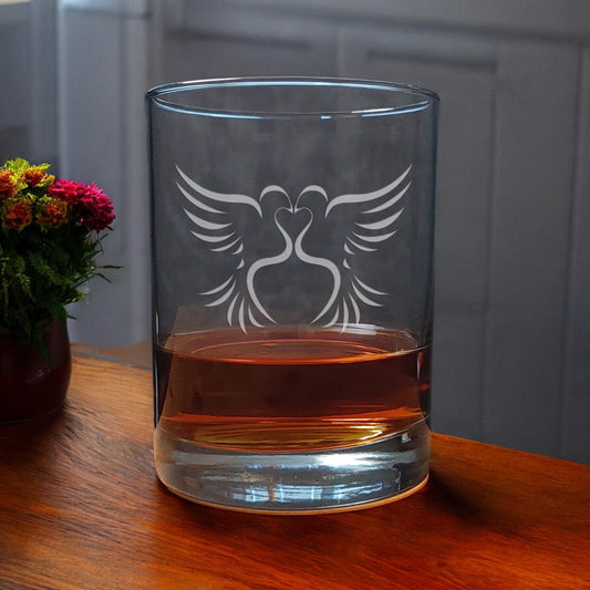Kissing Doves 13oz Whisky Glass - Copyright Hues in Glass