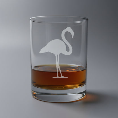 Flamingo Etched Whiskey Glass 13oz - Personalized Engraved Bird Lover Drinkware
