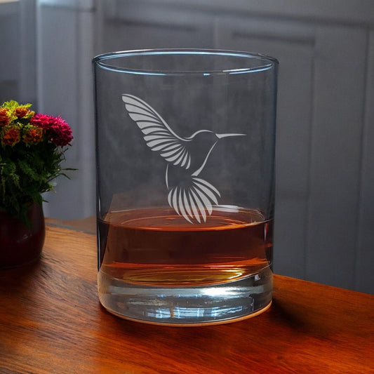 Hummingbird Etched 13oz Whiskey Glass - Copyright Hues in Glass