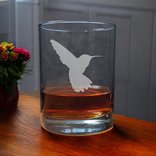 Hummingbird Silhouette Etched 13oz Whiskey Glass - Copyright Hues in  Glass