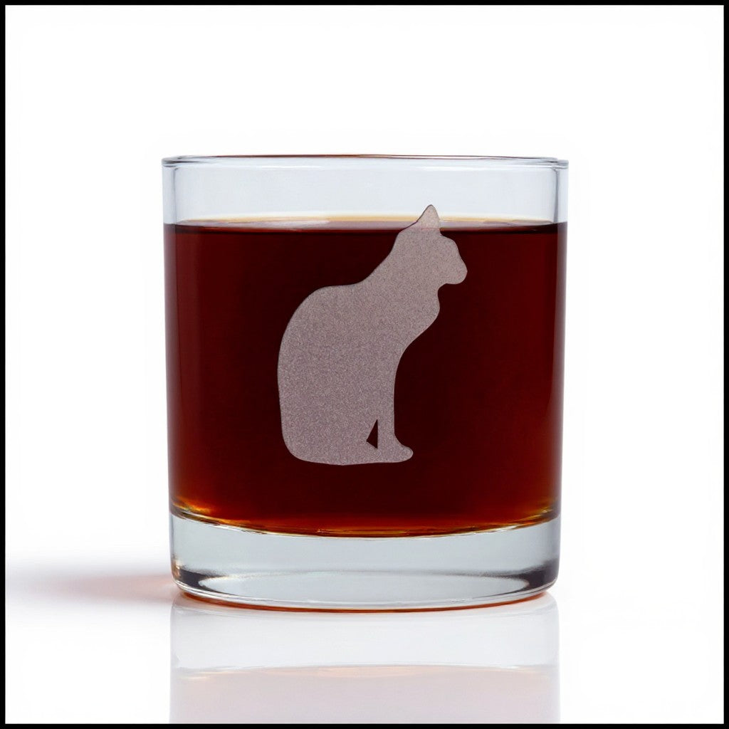 Cat 11oz Whiskey Glass - Personalized Feline Etched Rocks Glass