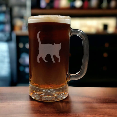 Cat Beer Mug with Dark Beer - Design 2 - Copyright Hues in Glass
