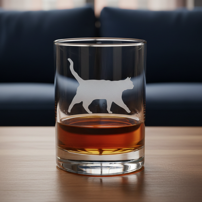 Cat 13oz Whiskey Glass - Hand Sand Etched Gift for Cat Lovers