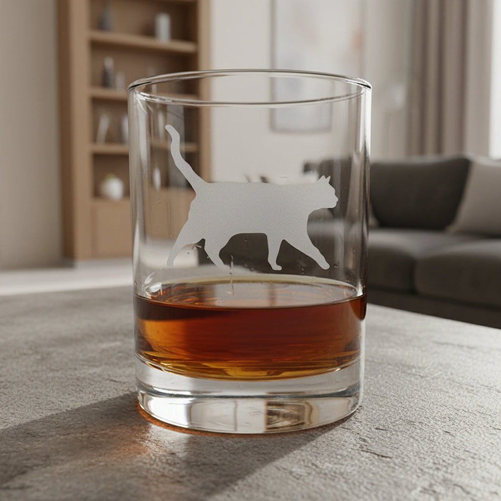 Cat 13oz Whiskey Glass - Hand Sand Etched Gift for Cat Lovers