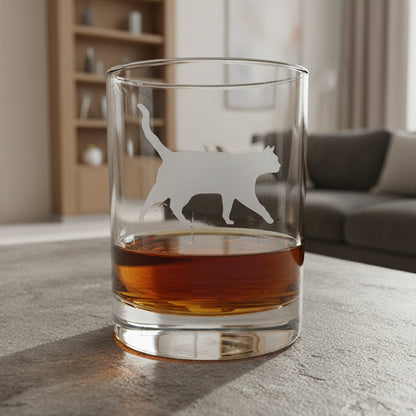Cat 13oz Whiskey Glass - Hand Sand Etched Gift for Cat Lovers