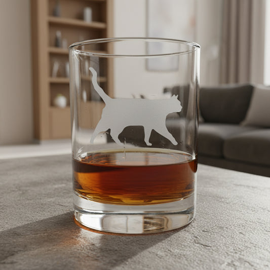 Cat 13oz Whiskey Glass - Hand Sand Etched Gift for Cat Lovers