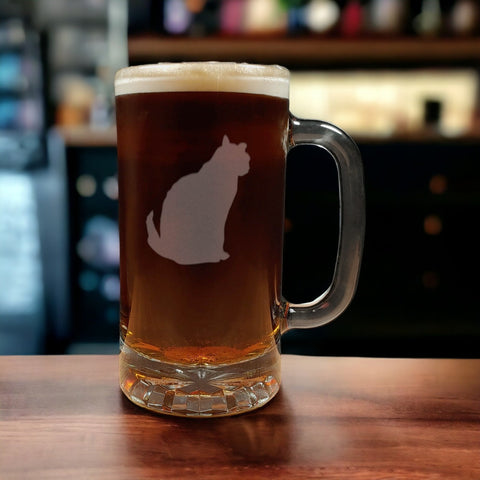 Cat Beer Mug with Dark Beer - Design 6 - Copyright Hues in Glass