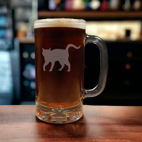 Cat Beer Mug with Dark Beer - Design 8 - Copyright Hues in Glass