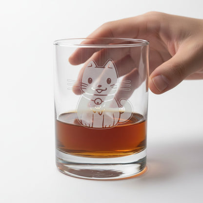 Cute Cat 13oz Whiskey Glass - Hand Sand Etched Gift for Cat Lovers
