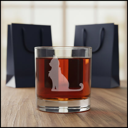 Cat 11oz Whiskey Glass - Hand Etched Feline Glass with Personalization