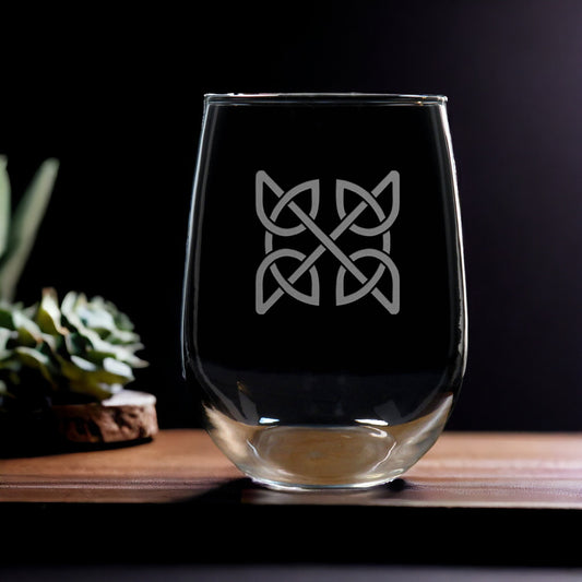 Celtic Engraved Stemless Wine Glass - Design 3 - Copyright Hues in Glass
