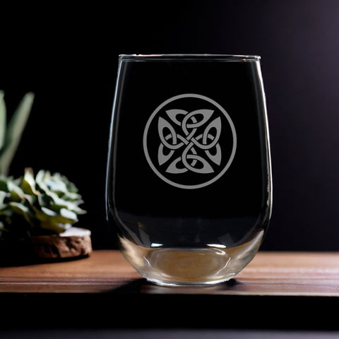 Celtic Engraved Stemless Wine Glass - Design 5 - Copyright Hues in Glass